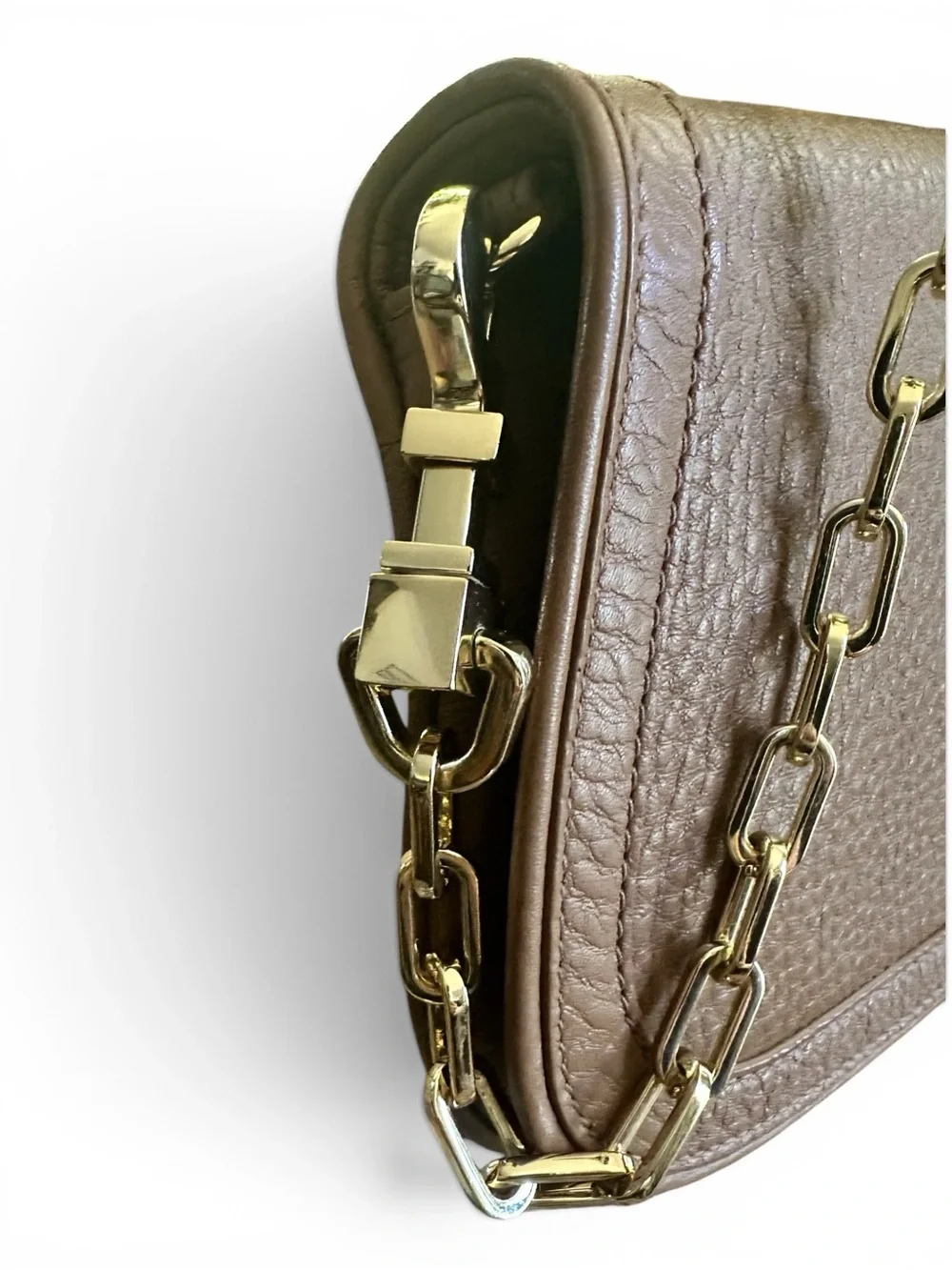Tory Burch Amanda Taupe Pebbled Leather Chain Shoulder Crossbody Bag
